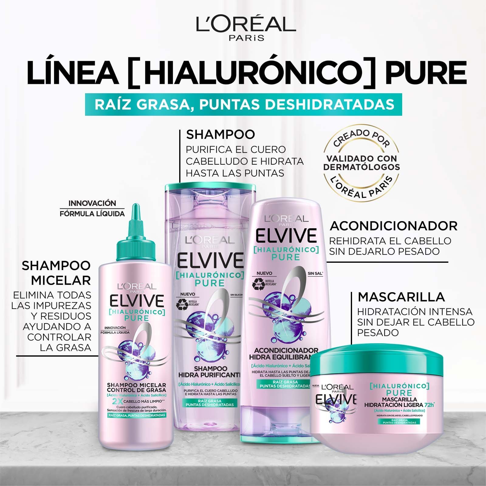 tratamiento cabello graso Elvive Hialurónico Pure